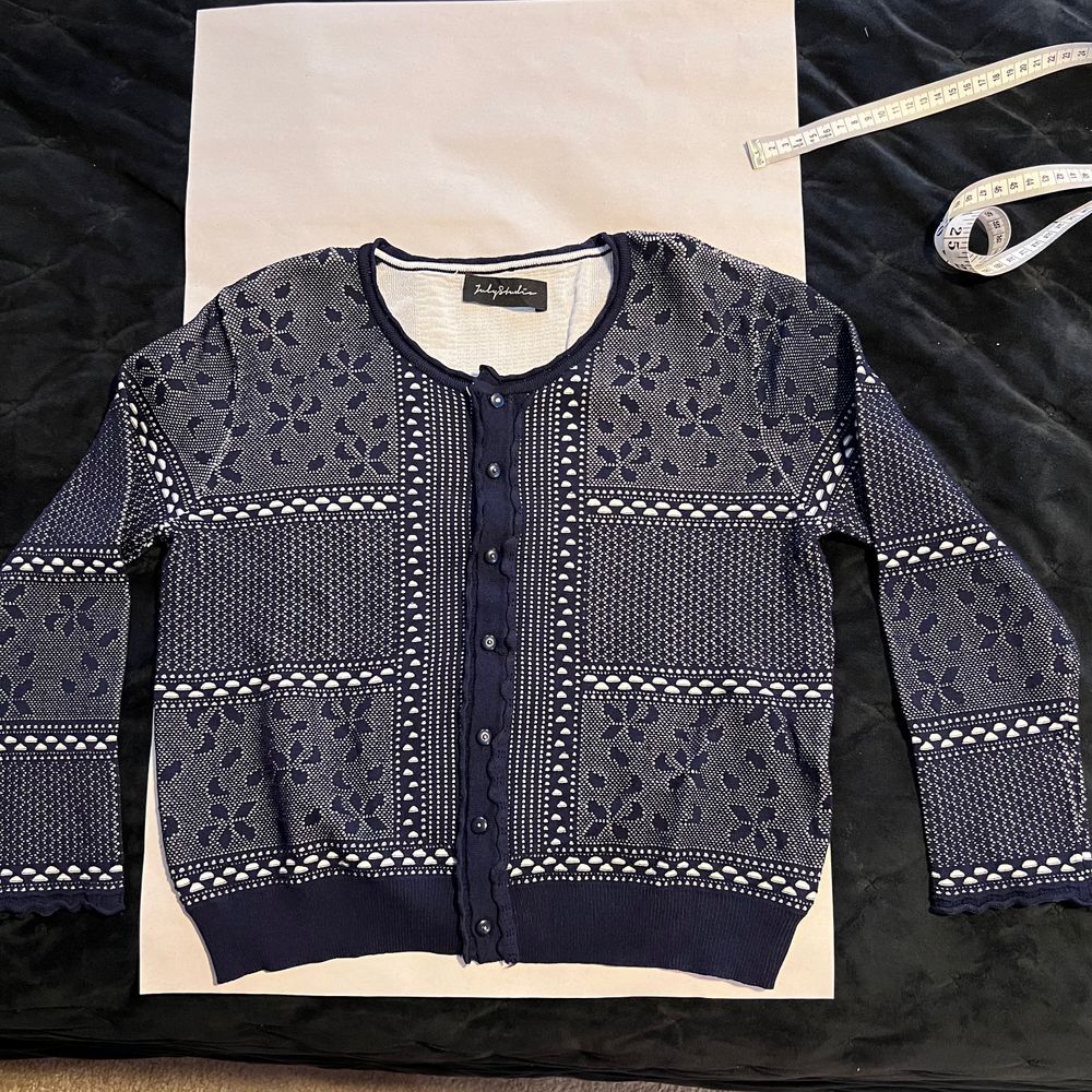 July Studio Navy Blue Floral Pattern Cardigan Button-Up Sweater-SZ‎ L